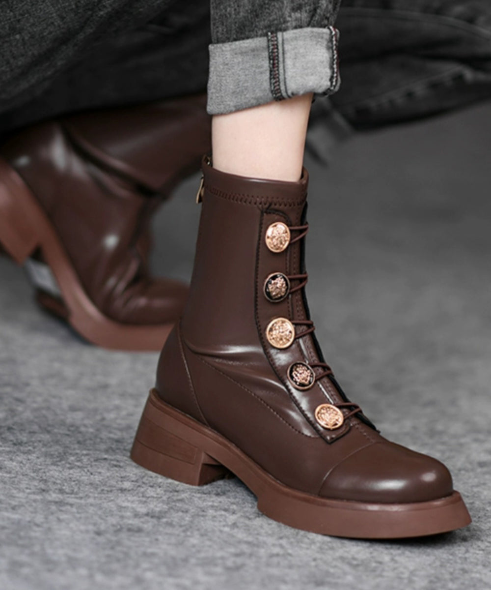 European And American Style Brown Splicing Chunky Boots QK044