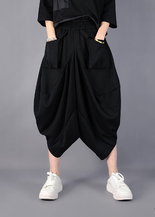 Fashion Black Asymmetrical Cotton Harem Pants Spring YO021