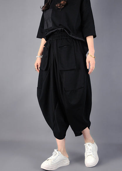 Fashion Black Asymmetrical Cotton Harem Pants Spring YO021