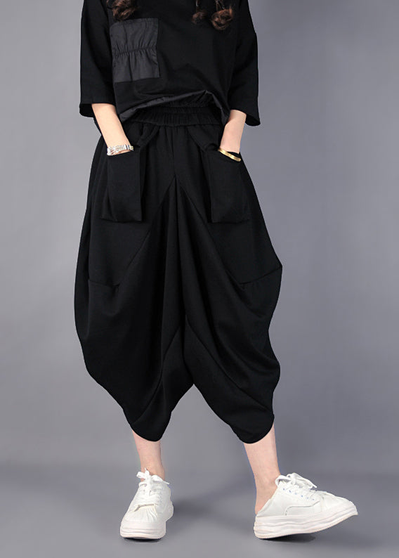 Fashion Black Asymmetrical Cotton Harem Pants Spring YO021