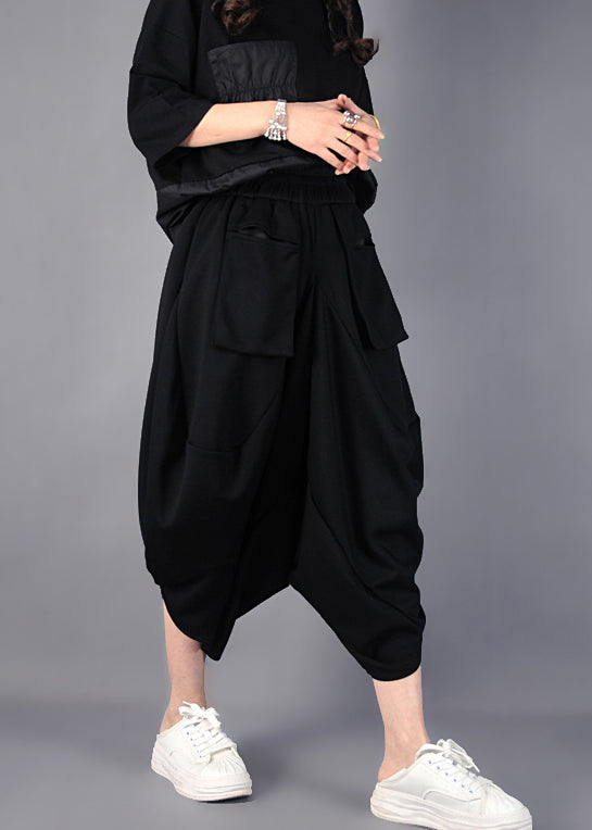 Fashion Black Asymmetrical Cotton Harem Pants Spring YO021