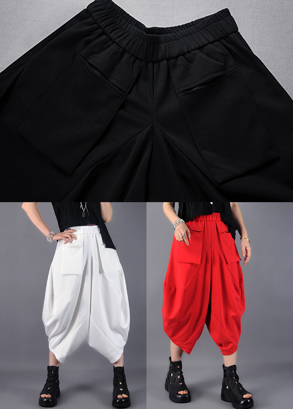 Fashion Black Asymmetrical Cotton Harem Pants Spring YO021