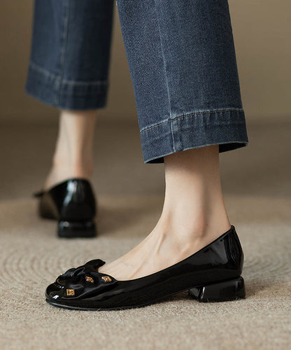 Modische schwarze Penny-Loafer mit Schleife und dicker Sohle QK043