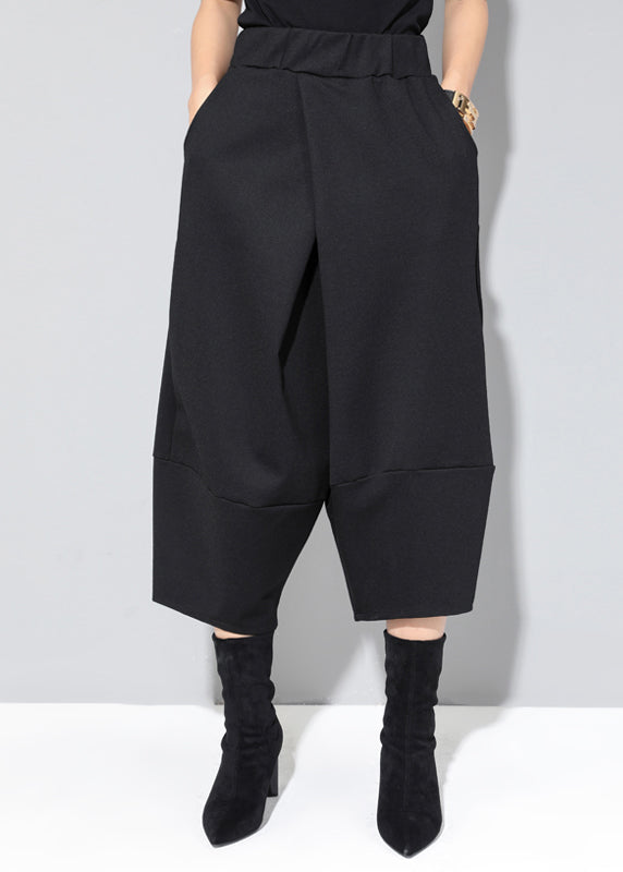 Fashion Black Pockets High Waist Crop Pants Spring RZ004