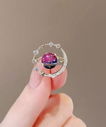 Fashion Blue Alloy Zircon Universe Planet Brooches WP012