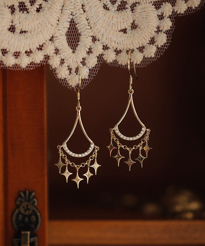 Fashion Gold Sterling Silver Overgild Zircon Star Tassel Drop Earrings QQ030