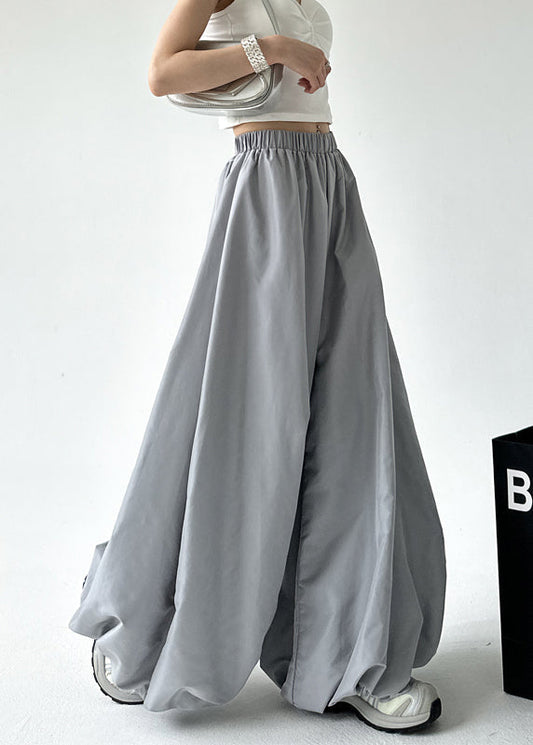 Fashion Grey Pockets Elastic Waist Lantern Pants Fall RU009