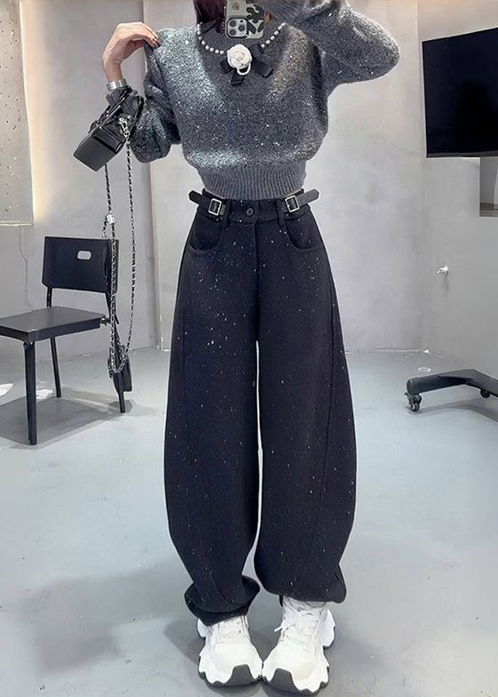 Fashion Grey Sequins Warm Fleece Woolen Pants Spring YO19