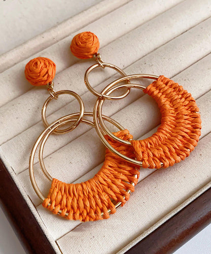 Boucles d'oreilles pendantes en alliage d'argent sterling orange tendance en paille tressée AB1084