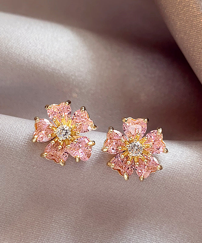 Mode Rosa Kupfer Legierung Zirkon Floral Stud Ohrringe WH029