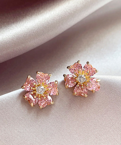 Mode Rosa Kupfer Legierung Zirkon Floral Stud Ohrringe WH029