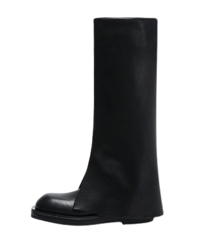 Bottes à plateforme à épissure tendance en cuir de vachette noir QK065