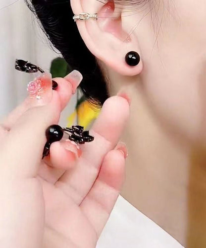 Boucles d'oreilles à tige florales en alliage noir fin incrustées de pierres précieuses GH1086