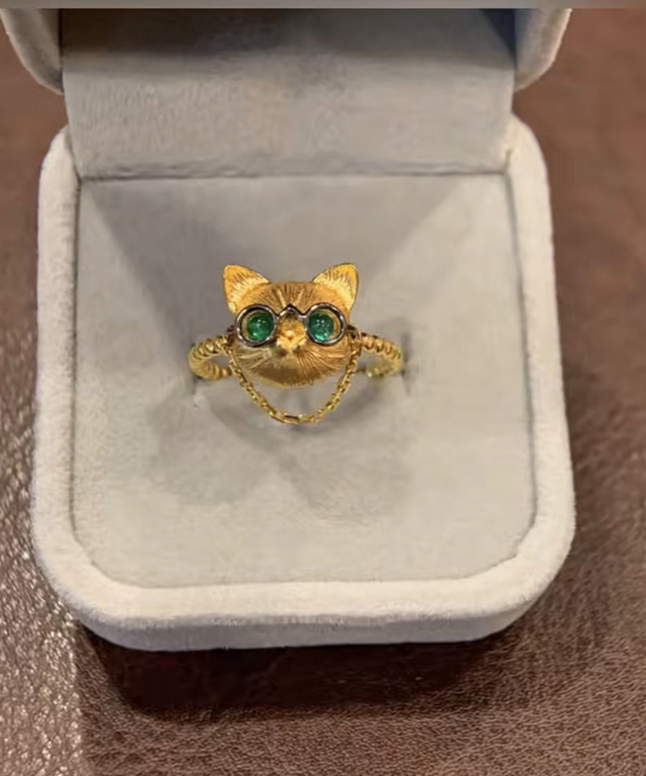 Fine Gold Sterling Silver Overgild Little Cats Rings YI017