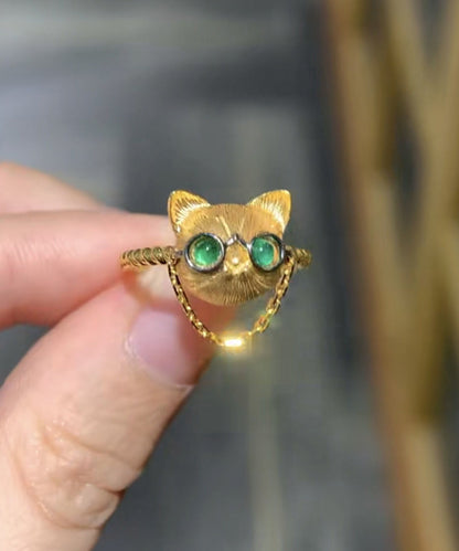 Fine Gold Sterling Silver Overgild Little Cats Rings YI017