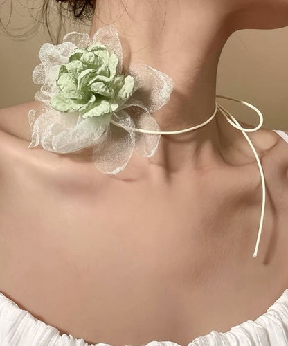 Fine Green Cloth Tulle Floral Choker YU004