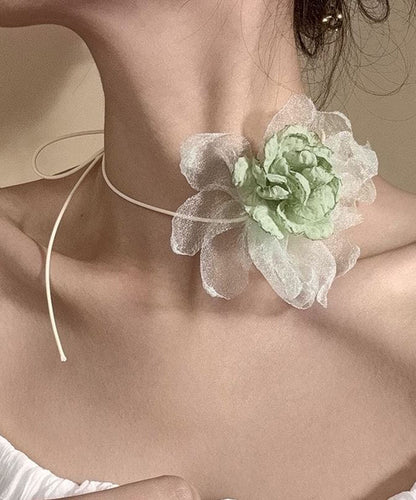 Fine Green Cloth Tulle Floral Choker YU004