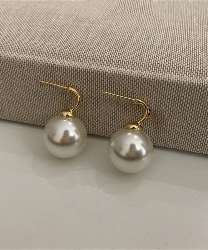 Fine Grey Copper Alloy Pearl Hoop Earrings TS008