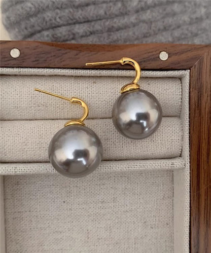 Fine Grey Copper Alloy Pearl Hoop Earrings TS008