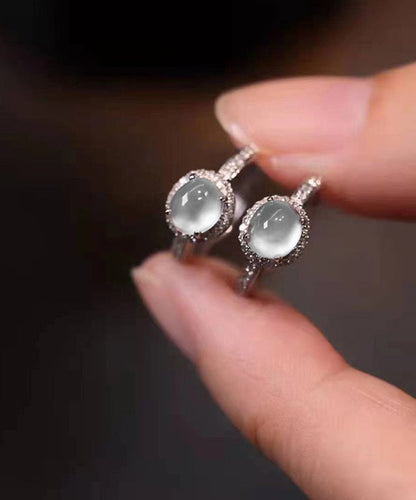 Boucles d'oreilles créoles en argent sterling et calcédoine avec zircons AC1028