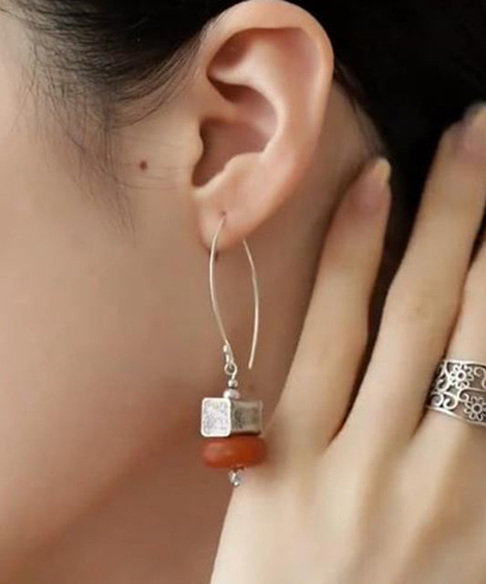 Boucles d'oreilles créoles en argent sterling orange et kaki QJ055