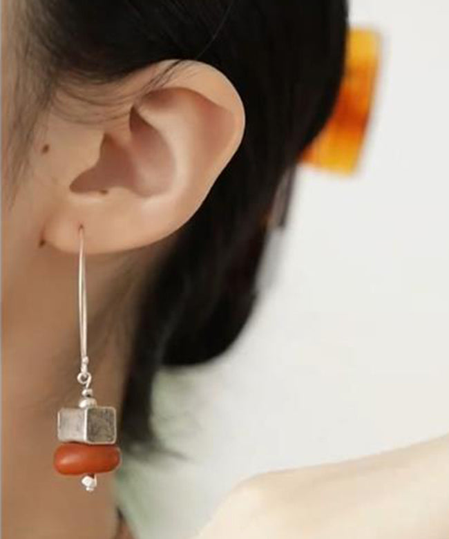 Boucles d'oreilles créoles en argent sterling orange et kaki QJ055