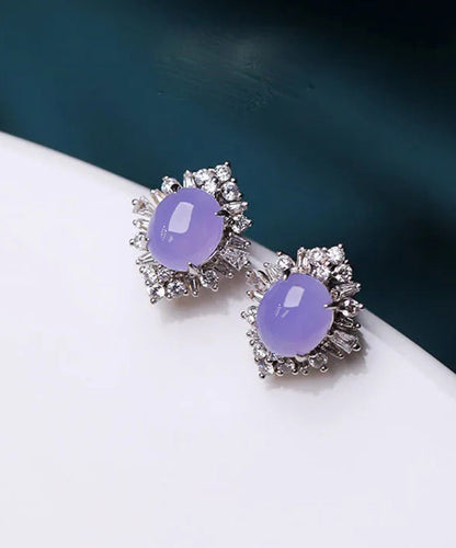 Boucles d'oreilles à tige en argent sterling et jade violet incrusté de zircons AC1050