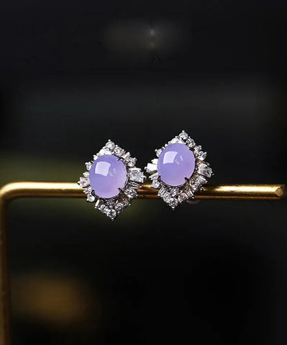 Boucles d'oreilles à tige en argent sterling et jade violet incrusté de zircons AC1050