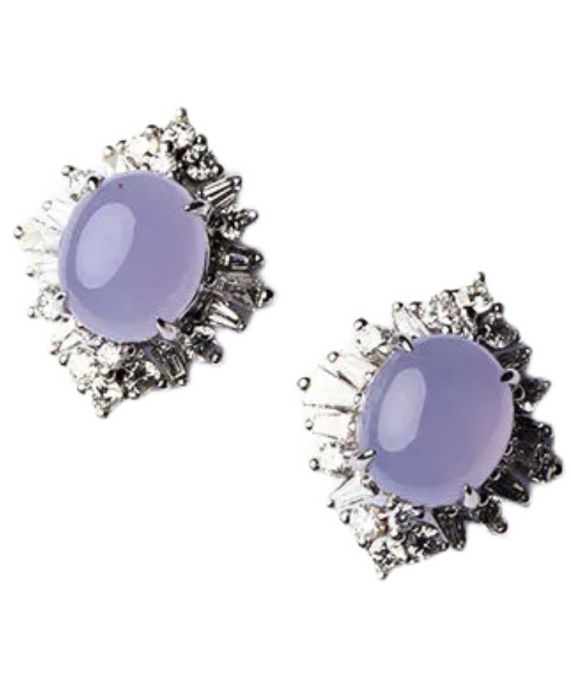 Fine Purple Sterling Silver Inlaid Zircon Jade Stud Earrings AC1050