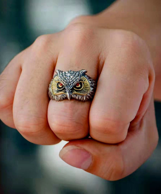 Fine Red Sterling Silver Agate Owl Open Rings YI022