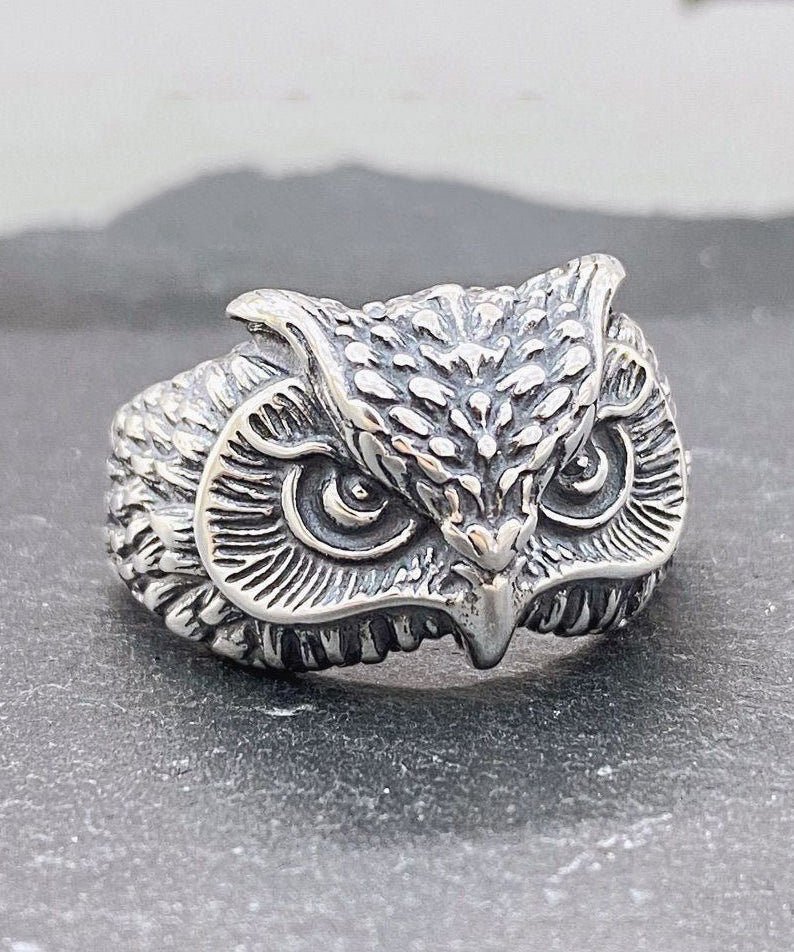 Fine Red Sterling Silver Agate Owl Open Rings YI022