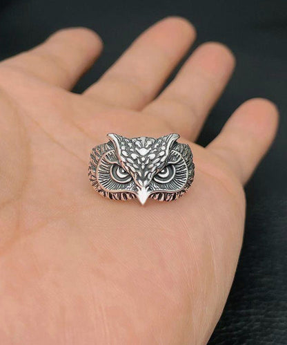 Fine Red Sterling Silver Agate Owl Open Rings YI022