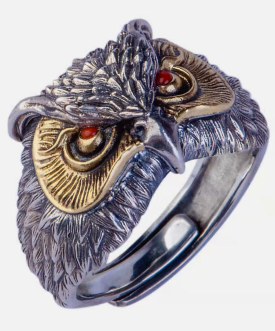 Fine Red Sterling Silver Agate Owl Open Rings YI022