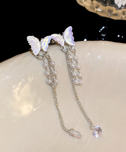 Boucles d'oreilles pendantes en alliage de soie fine avec perles de zircon et pampilles papillon WH054