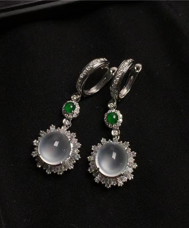 Boucles d'oreilles pendantes en argent sterling et verre de jade en soie fine AC1080