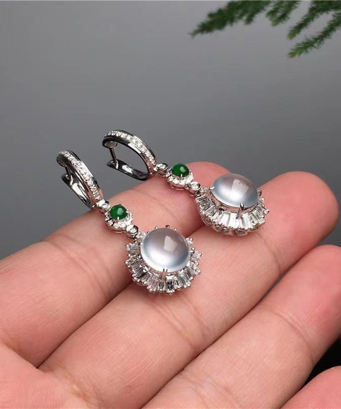 Boucles d'oreilles pendantes en argent sterling et verre de jade en soie fine AC1080