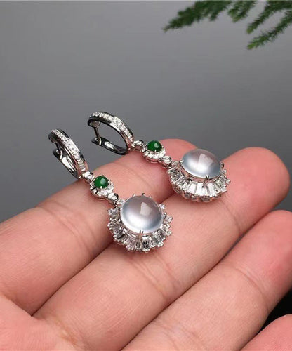 Boucles d'oreilles pendantes en argent sterling et verre de jade en soie fine AC1080