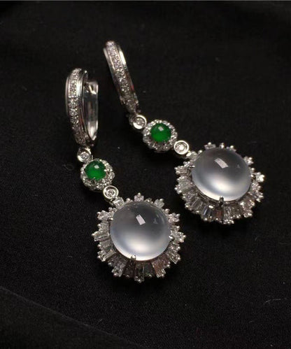 Boucles d'oreilles pendantes en argent sterling et verre de jade en soie fine AC1080