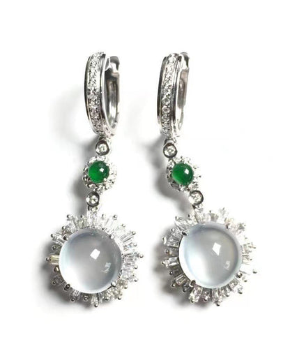 Boucles d'oreilles pendantes en argent sterling et verre de jade en soie fine AC1080