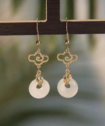 Boucles d'oreilles pendantes à pampilles en argent sterling blanc avec surdorure en jade AC1073