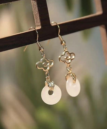 Boucles d'oreilles pendantes à pampilles en argent sterling blanc avec surdorure en jade AC1073