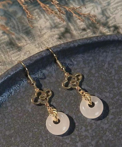 Boucles d'oreilles pendantes à pampilles en argent sterling blanc avec surdorure en jade AC1073