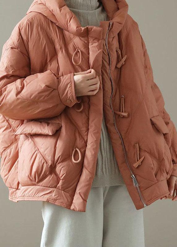 Manteau d'hiver en duvet à manches longues avec capuche et poches zippées orange QS037