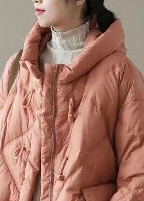 Manteau d'hiver en duvet à manches longues avec capuche et poches zippées orange QS037