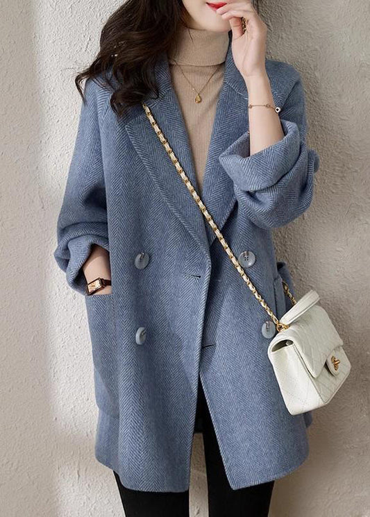 French Blue Notched Button Woolen Coat Spring TY022