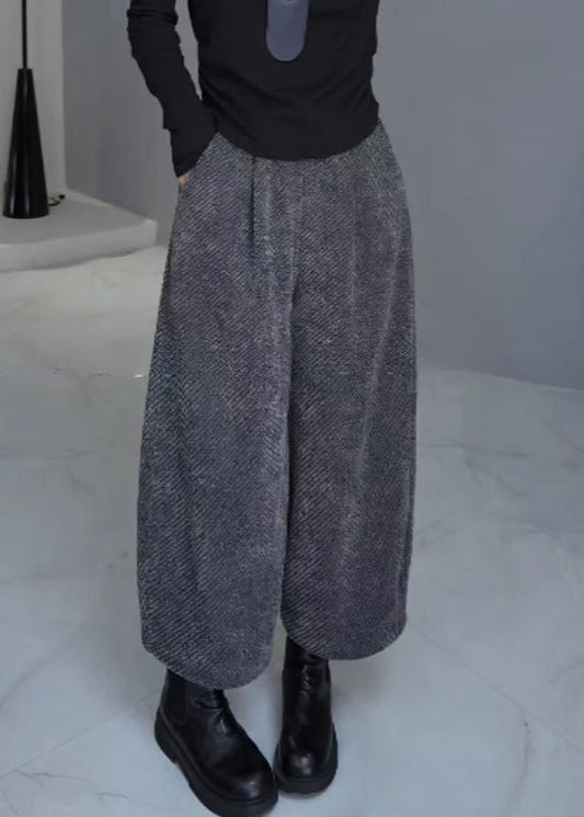 French Grey Oversized Woolen Harem Pants Spring YO023