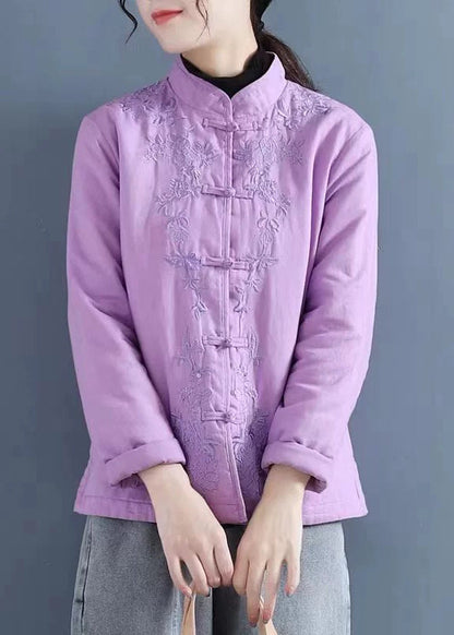 Manteau d'hiver en coton brodé violet français QG039