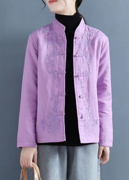 Manteau d'hiver en coton brodé violet français QG039