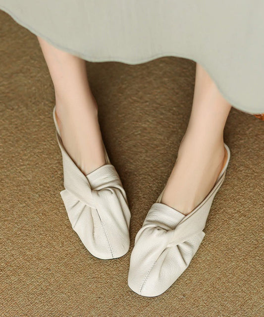 Französische Sandalen mit weichem, gespleißtem Schaffell in Beige WT003