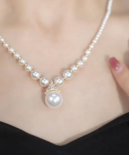 Gradient Color White Copper Alloy Zircon Pearl Pendant Necklace YI043